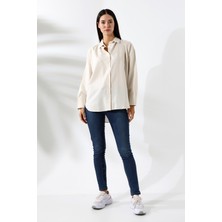 Union And Joy Oversize Ekru Kadın Gömlek