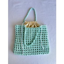 Dafne Dükkan El Örgüsü File Kroşe Çanta Crochet Bag Su Yeşili Rengi