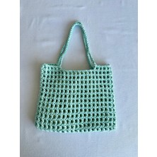 Dafne Dükkan El Örgüsü File Kroşe Çanta Crochet Bag Su Yeşili Rengi