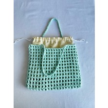 Dafne Dükkan El Örgüsü File Kroşe Çanta Crochet Bag Su Yeşili Rengi