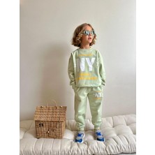 Jolly Kids Erkek Çocuk Mint Yazı Baskılı Sweatshirt Takım