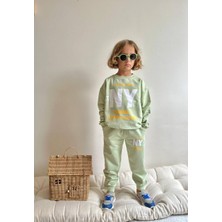 Jolly Kids Erkek Çocuk Mint Yazı Baskılı Sweatshirt Takım