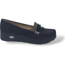 Zerhan BYK400 Kadın Siyah Taşlı Fiyonklu Dolgu Taban Büyük Numara Ayakkabı 41 42