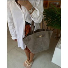 Lucit Bag Leo Model Kadın El Omuz Süet Gri Çanta