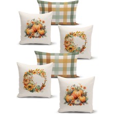 Bertille Home Sonbahar Serisi Çift Tarafı Dijital Baskılı  6'lı  Kırlent Kılıfı Seti  (Halloween Autumn)