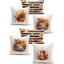 Bertille Home Sonbahar Serisi Çift Tarafı Dijital Baskılı  6'lı  Kırlent Kılıfı Seti  (Halloween Autumn)