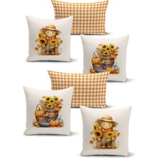 Bertille Home Sonbahar Serisi Çift Tarafı Dijital Baskılı  6'lı  Kırlent Kılıfı Seti  (Halloween Autumn)