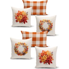 Bertille Home Sonbahar Serisi Çift Tarafı Dijital Baskılı  6'lı  Kırlent Kılıfı Seti  (Halloween Autumn)
