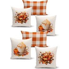 Bertille Home Sonbahar Serisi Çift Tarafı Dijital Baskılı  6'lı  Kırlent Kılıfı Seti  (Halloween Autumn)