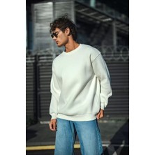 Blacktree Kışlık Bisiklet Yaka Üç Iplik Basic Sweatshirt - Beyaz