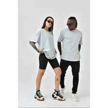 Unisex Basic Bisiklet Yaka Oversize T-Shirt - Boyalı Gri