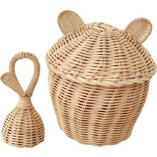 Hakici Dekoratif Rattan 2'li Bambu Kulaklı Sepet / Rattan Bambu Çıngırak