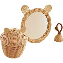 Hakici Dekoratif Rattan 3'lü Bambu Kulaklı Sepet / Çıngırak / Ayna