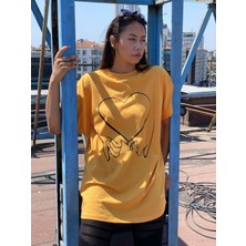Kadın Sarı Kalp Baskılı T-Shirt
