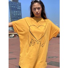 Kadın Sarı Kalp Baskılı T-Shirt