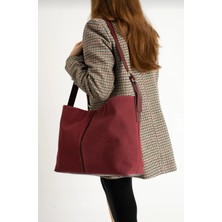 Lucit Bag Agatha Model  El Omuz Çanta Süet Bordo