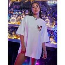 Unisex Baskılı Oversize T-Shirt - Beyaz