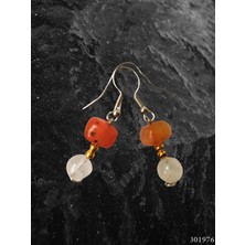 Kırmızı Akik ve Kristal Kuvars Taşlı Sallantılı Kadın Küpesi