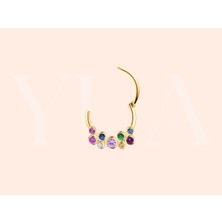 Yua Jewelry Renkli Safir Taşlı Tasarım 14 Ayar Altın Kıkırdak/daith/tragus Helix Halka Piercing Küpe