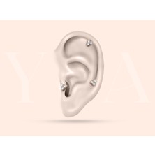 Yua Jewelry Üç Pırlanta Taşlı Trio Sade 14 Ayar Altın Kıkırdak/tragus/helix Piercing