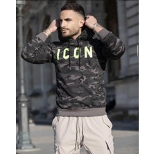 Kamuflaj Desenli Kapüşonlu Erkek Sweatshirt
