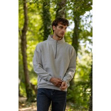 Wisely Gri Regular Fit Düz Yarım Fermuarlı Bato Yaka Sweatshirt