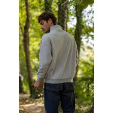 Wisely Gri Regular Fit Düz Yarım Fermuarlı Bato Yaka Sweatshirt