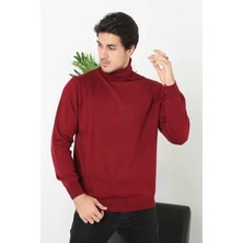 Tam Boğazlı Balıkçı Yaka Dokuma Triko - Bordo