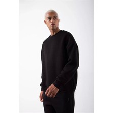 Unisex Biskilet Yaka Üç Iplik Sweatshirt - Siyah