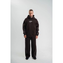 Range Store Uzun Kol Kapşonlu Ara Biyeli Baggy Eşofman Takım - Kahve