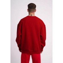 Unisex Biskilet Yaka Üç Iplik Sweatshirt - Kırmızı