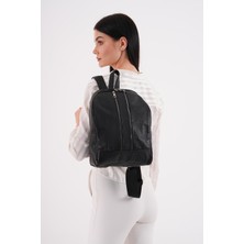 Hakiki Deri Unisex Sırt Çantası - Çift Paralel Fermuarlı Tasarım