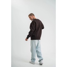 Unisex Bisiklet Yaka Özel Pis Dikişli Yıkamalı Sweatshirt - Kahve