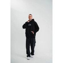 Üç Iplik Kapşonlu Dijital Patchli Sweatshirt - Siyah