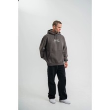 Üç Iplik Kapşonlu Dijital Patchli Sweatshirt - Füme