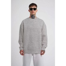 Unisex Biskilet Yaka Üç Iplik Sweatshirt - Gri