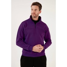 Oversize Yarım Farmuarlı Yakalı Basic Sweatshirt - Mor