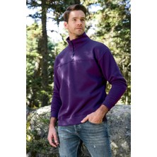 Oversize Yarım Farmuarlı Yakalı Basic Sweatshirt - Mor