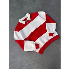 Unisex Üç Iplik Parçalı Yakalı Sweatshirt - Kırmızı