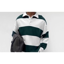 Unisex Üç Iplik Parçalı Yakalı Sweatshirt - Yeşil