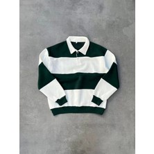 Unisex Üç Iplik Parçalı Yakalı Sweatshirt - Yeşil