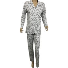 14301-NENA Kadın Önden Açık Orta Kalın Pijama Takımı-Gri