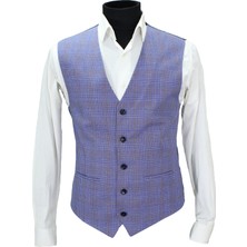 Mentor Regalo Erkek Yelek V Yaka Mavi Ekose 50657