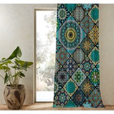 Greendecor Mandala Desenli Dijital Baskılı  Tek Kanat Çizgili   Fon Perde