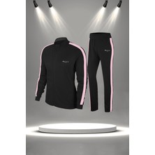 Poseidon Storm Büyük Beden Kadın Siyah Supra Penye Kumaş Koşu Takımı Seti   (4XL-10XL)