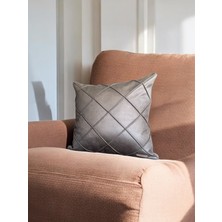Efes Antik Modern Çizgili Desenli Suni Nubuk Antrasit Gri Kare Dekoratif Kırlent Kılıfı 47X47
