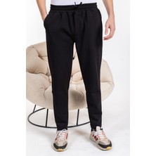 Double Face Kumaş Basic Düz Model Rahat Kalıp Pantolon Kesim Trend Erkek Eşofman ALTI-2880-SIYAH