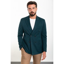Düz Zümrüt Rengi Slim Fit Mono Yaka Kruvaze Erkek Ceket