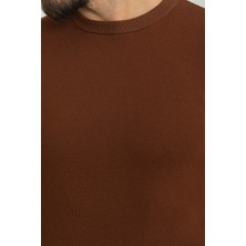 Düz Fındık Rengi Slim Fit Bisiklet Yaka Erkek Triko T-Shirt