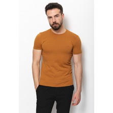 Düz Kamel Rengi Super Slim Fit Bisiklet Yaka Basic Erkek T-Shirt